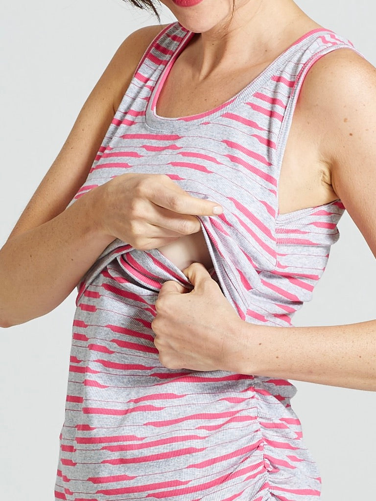 The Maternity and Nursing Basic Tank in Pink Stripes
