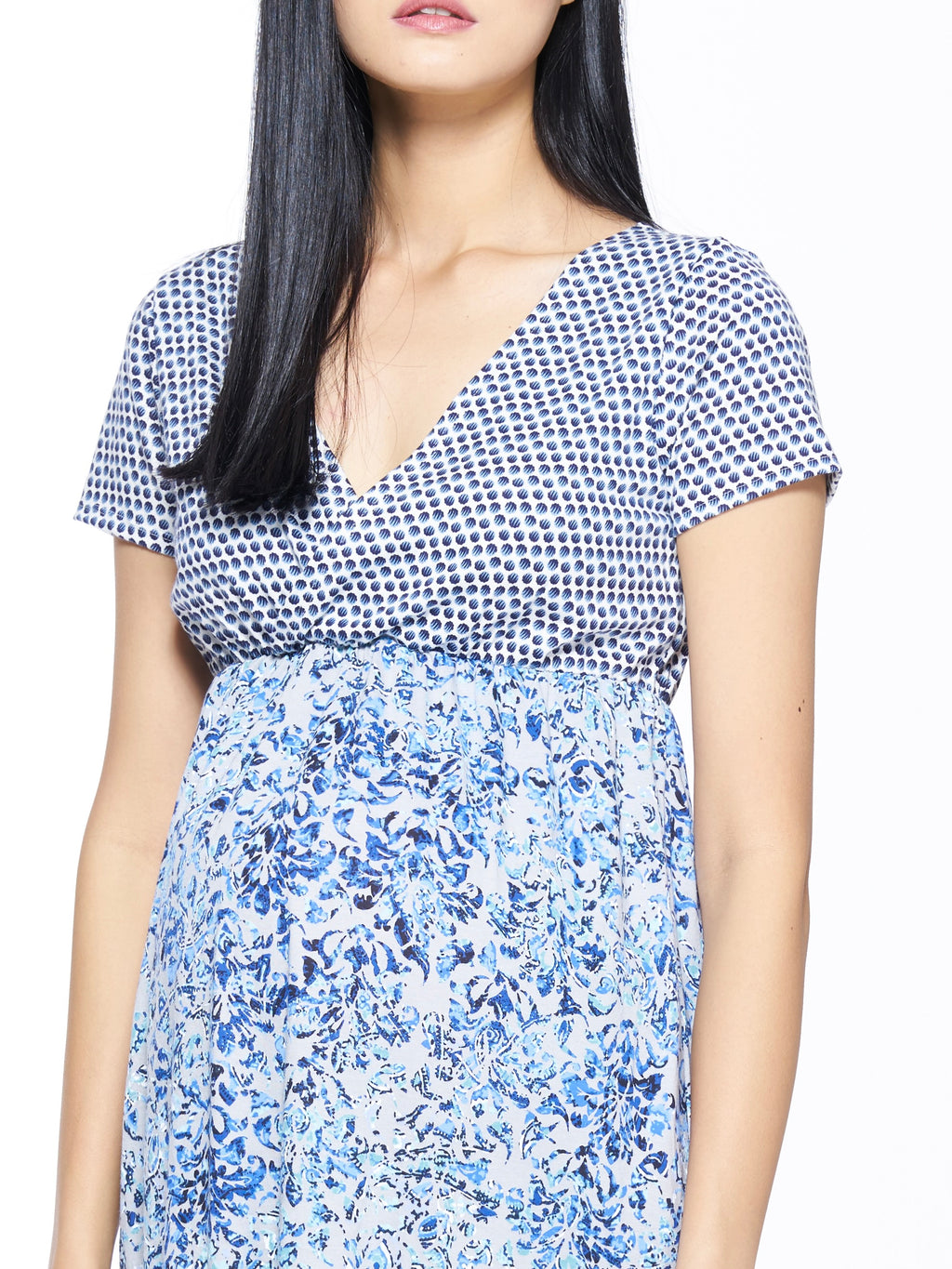 Short-sleeved Porcelain Mixed Print Nightie