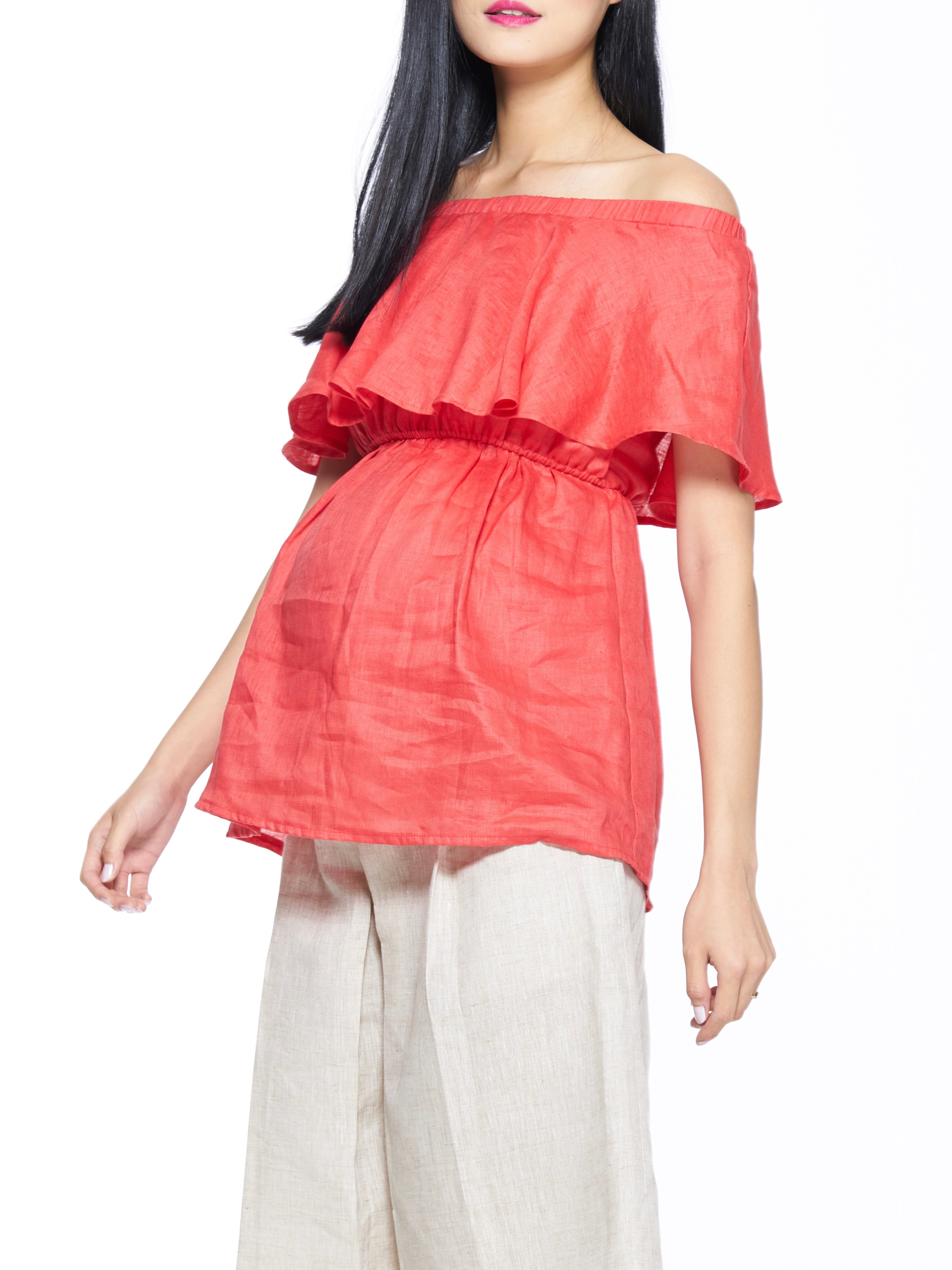 Linen Orange Nursing Blouse