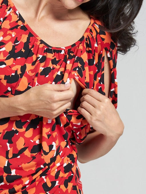 Gathered Split Sleeve Maternity and Nursing Blouse
