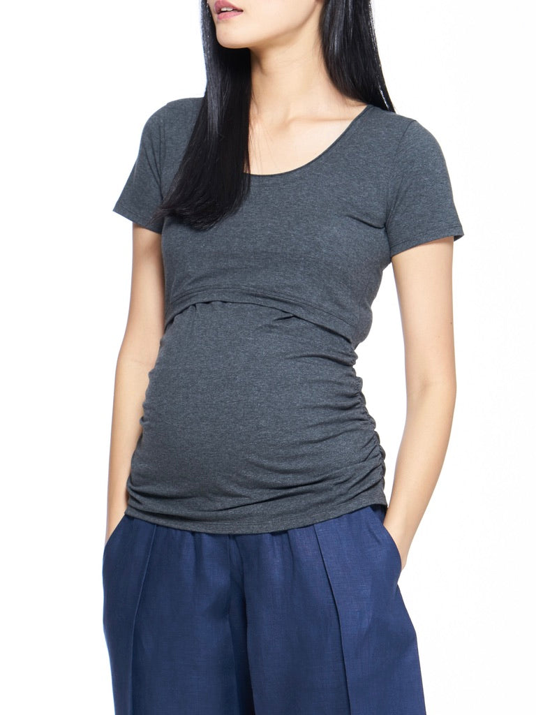 The Basic Maternity and Nursing Basic Tee in Heather Grey