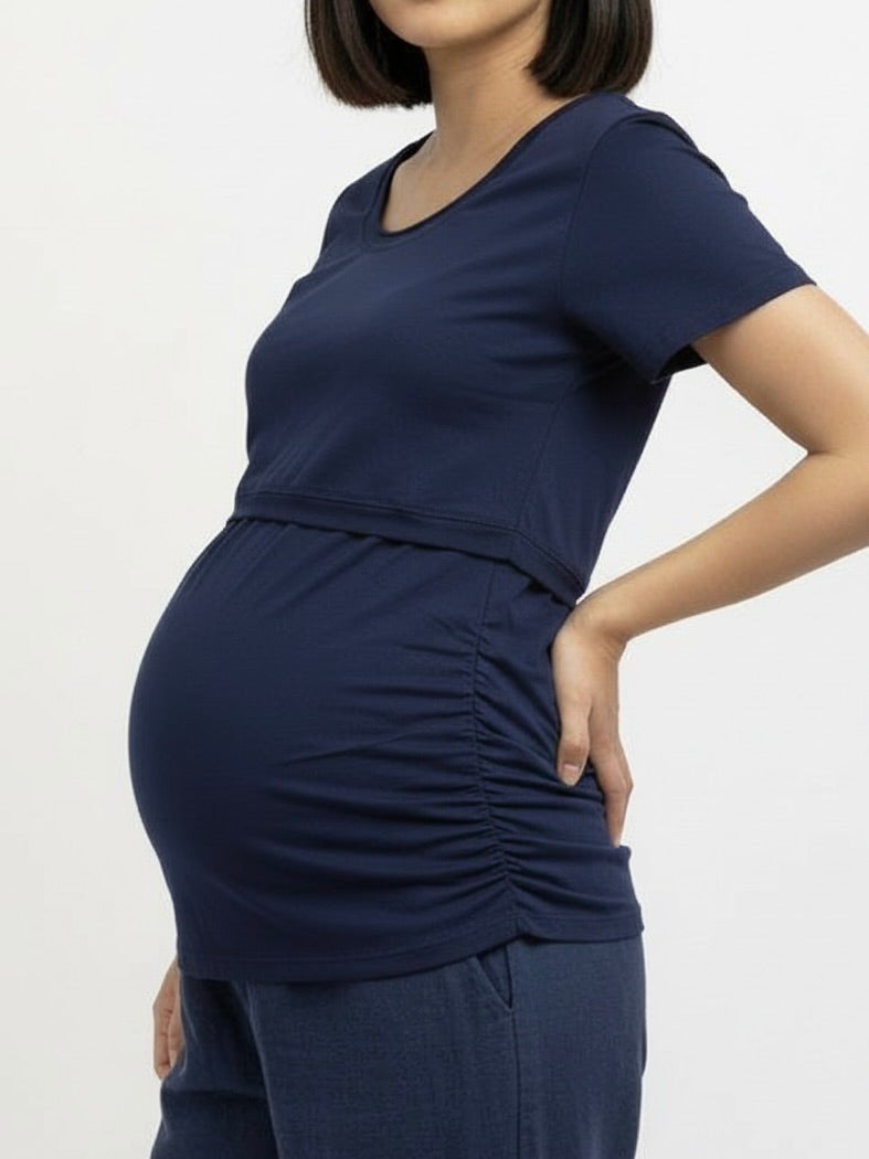 Crew-necked Basic Tee in Navy