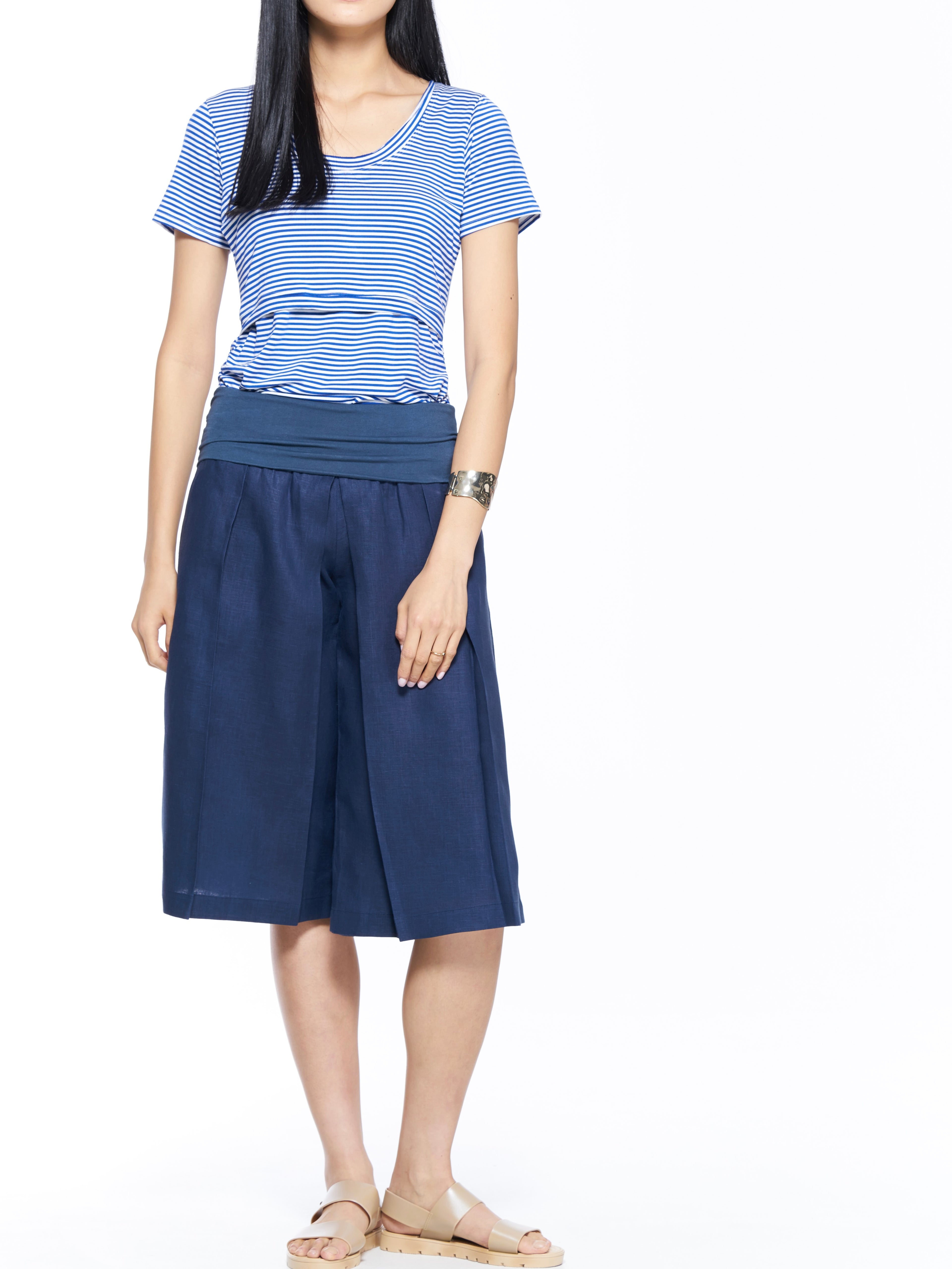 The Everyday Maternity and Nursing Basic Tee in Blue Stripes