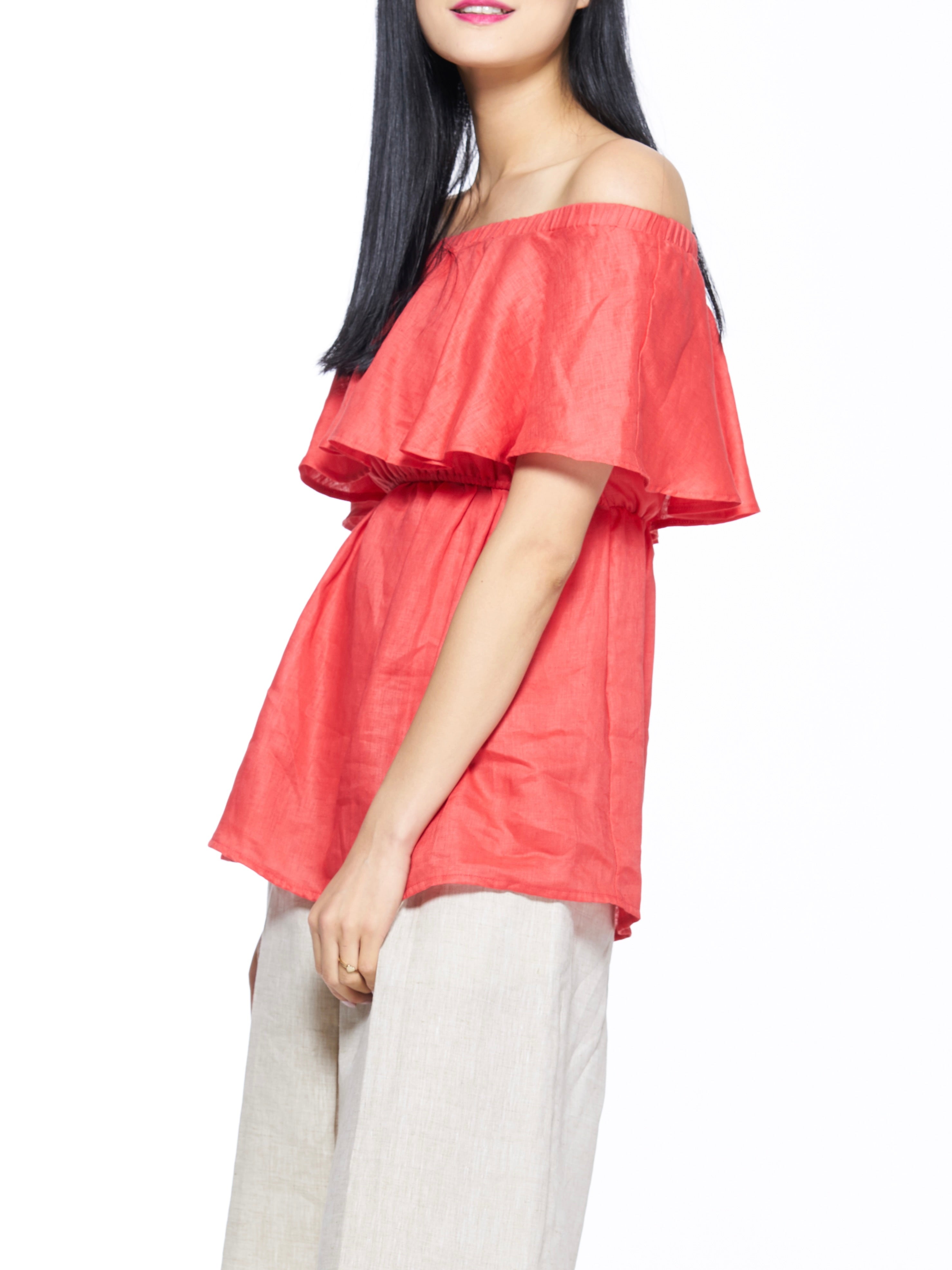 Linen Orange Nursing Blouse