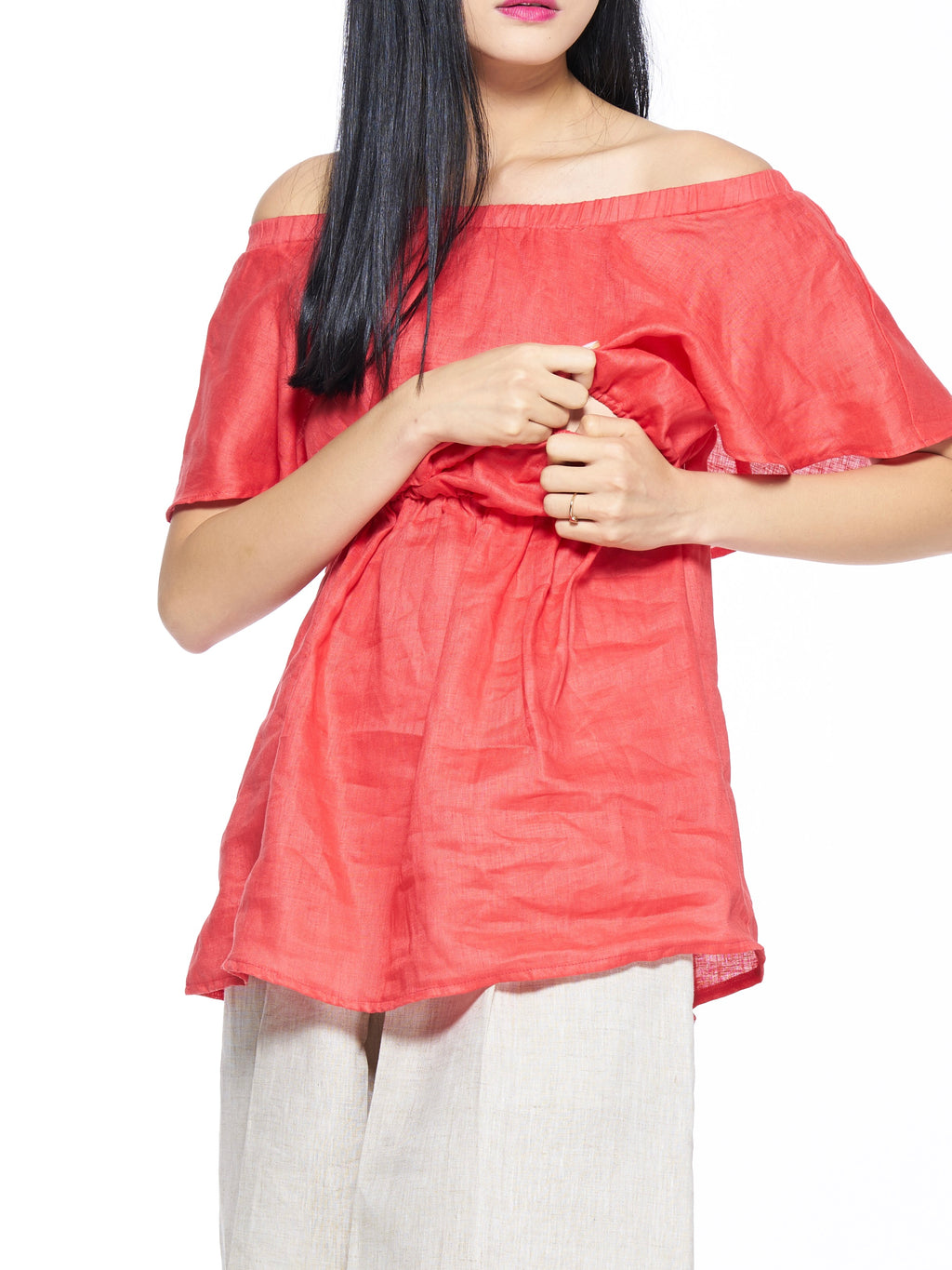 Linen Orange Nursing Blouse