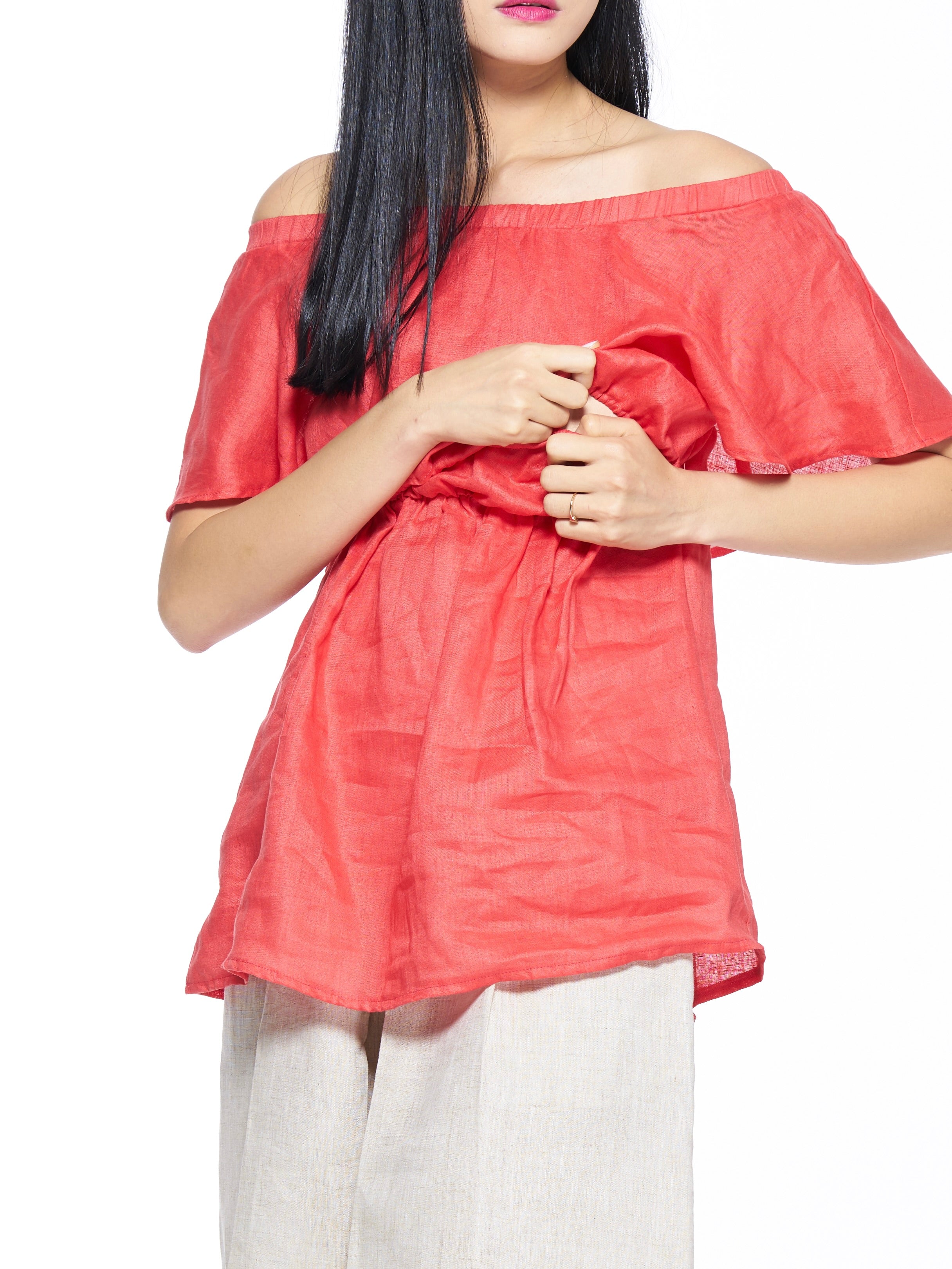 Linen Orange Nursing Blouse
