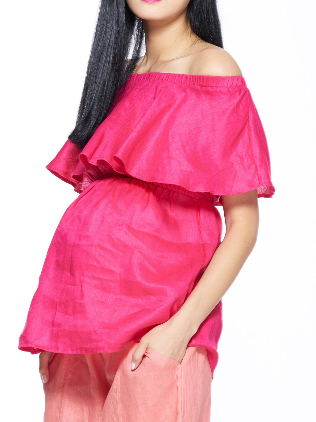 Linen Fuchsia Nursing Blouse