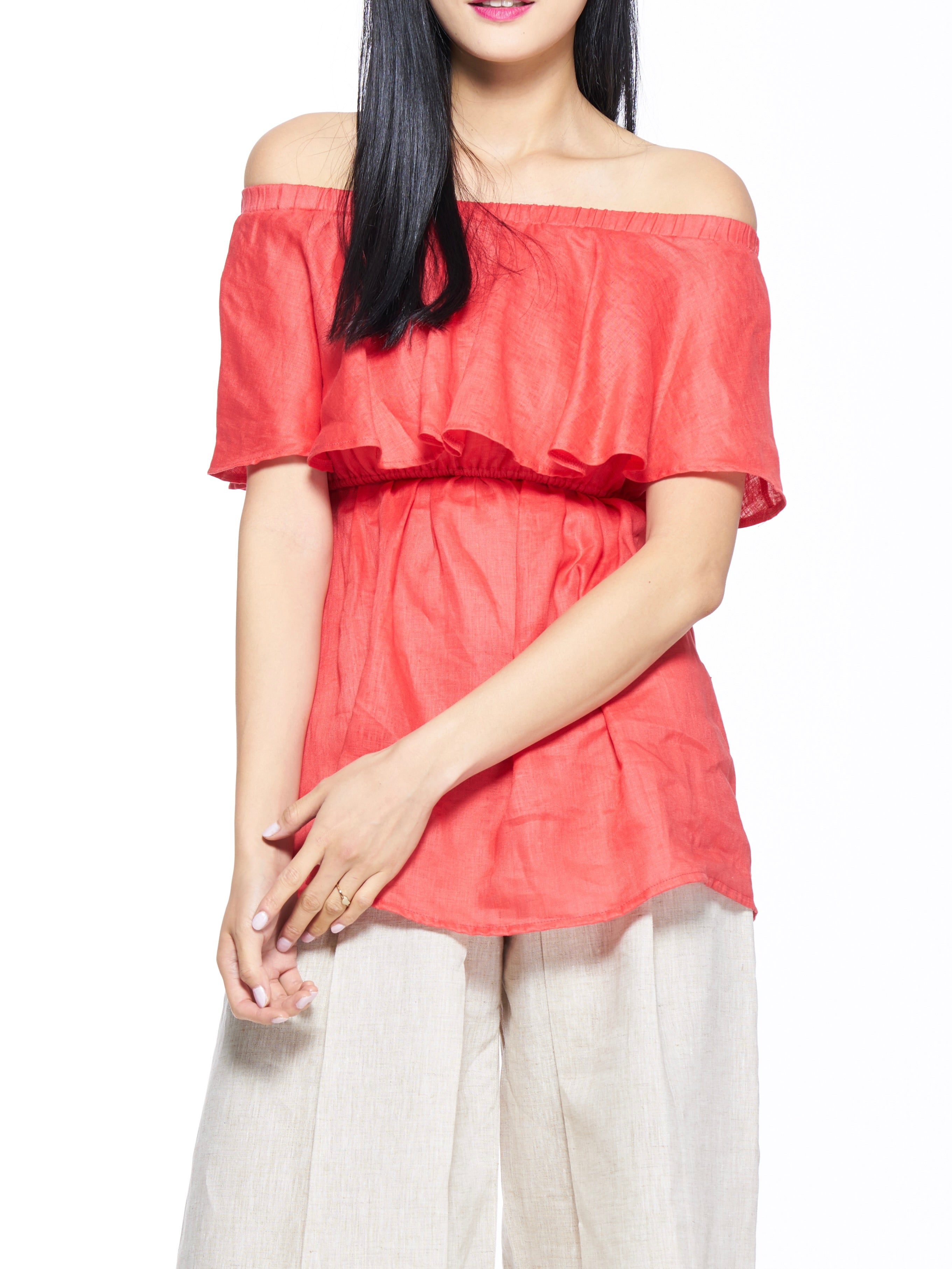 Linen Orange Nursing Blouse