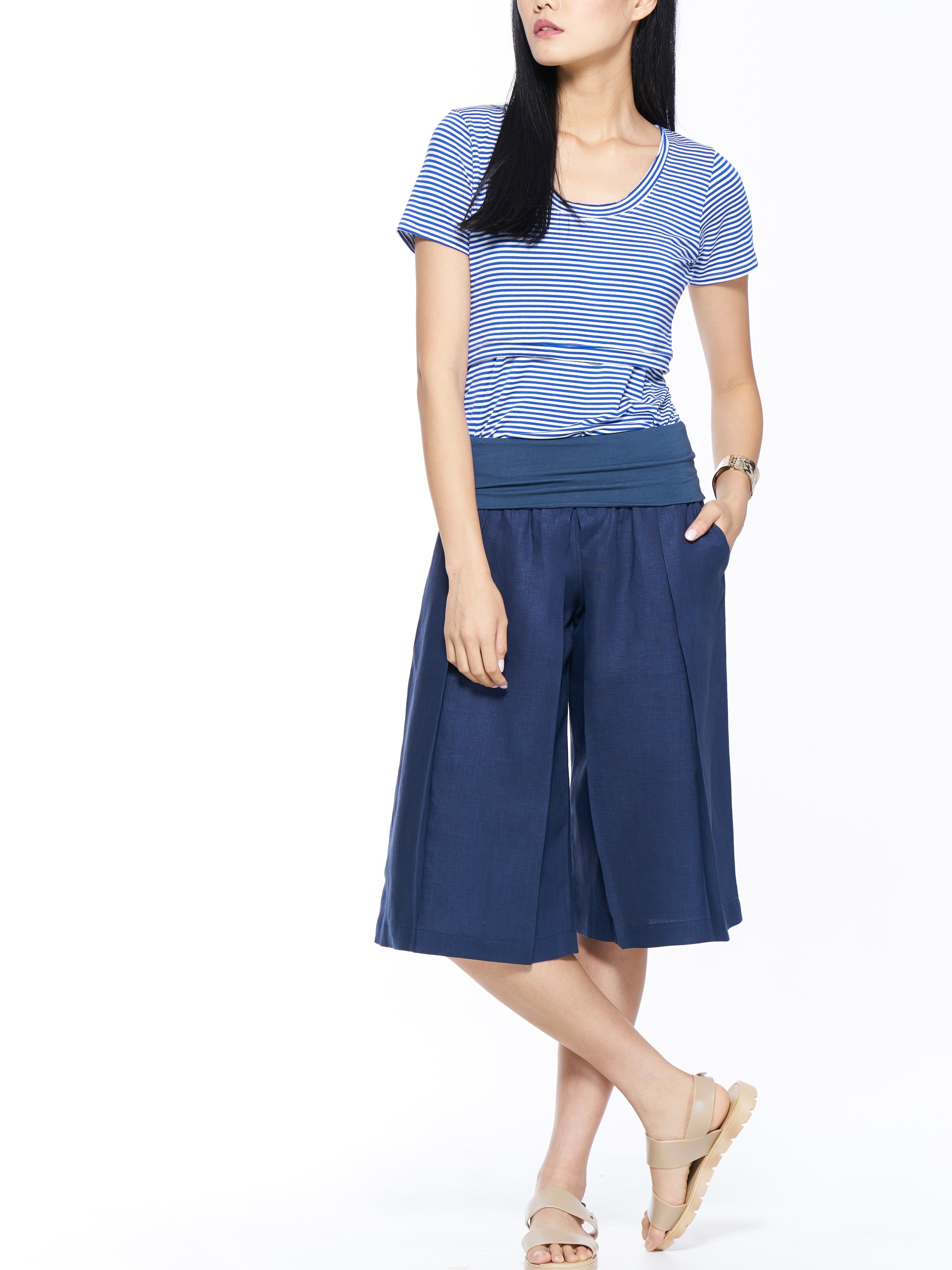 The Everyday Maternity and Nursing Basic Tee in Blue Stripes