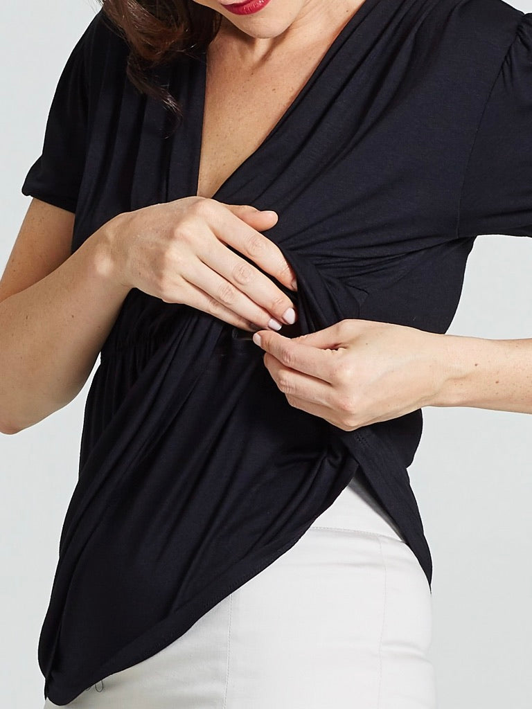 Pleated Shoulder Maternity and Nursing Blouse