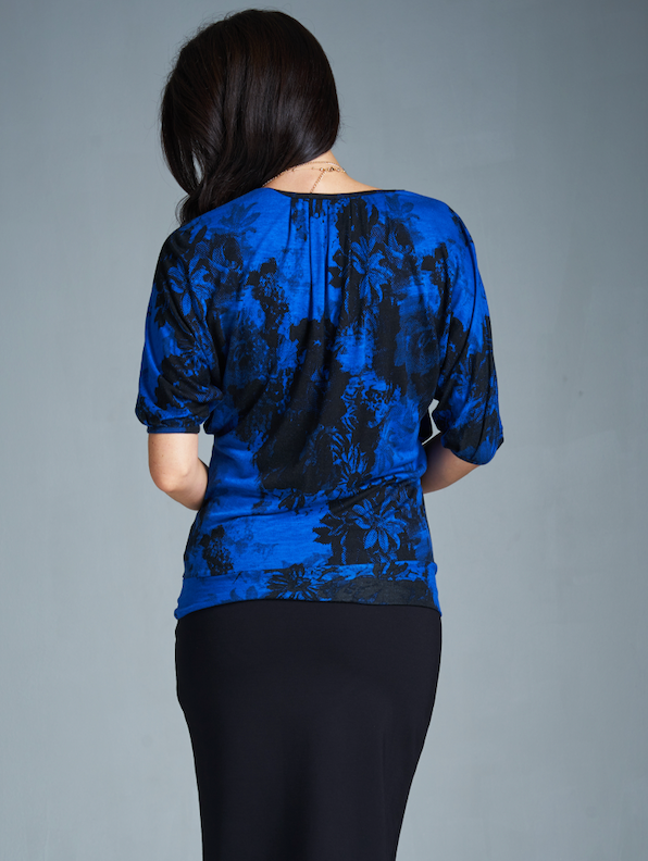 Operetta Maternity and Nursing Blouse in Cobalt Blue and Flowers