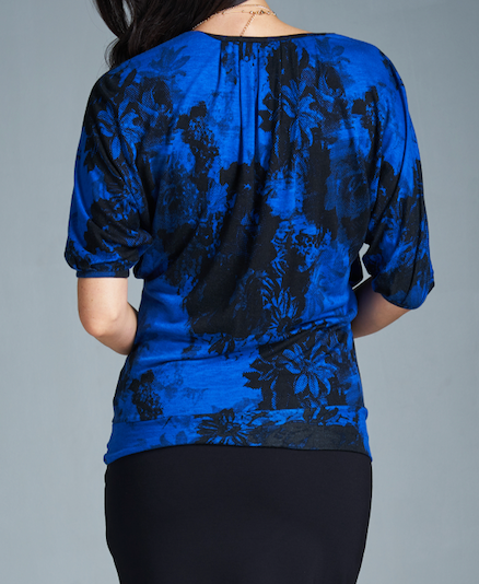 Operetta Maternity and Nursing Blouse in Cobalt Blue and Flowers